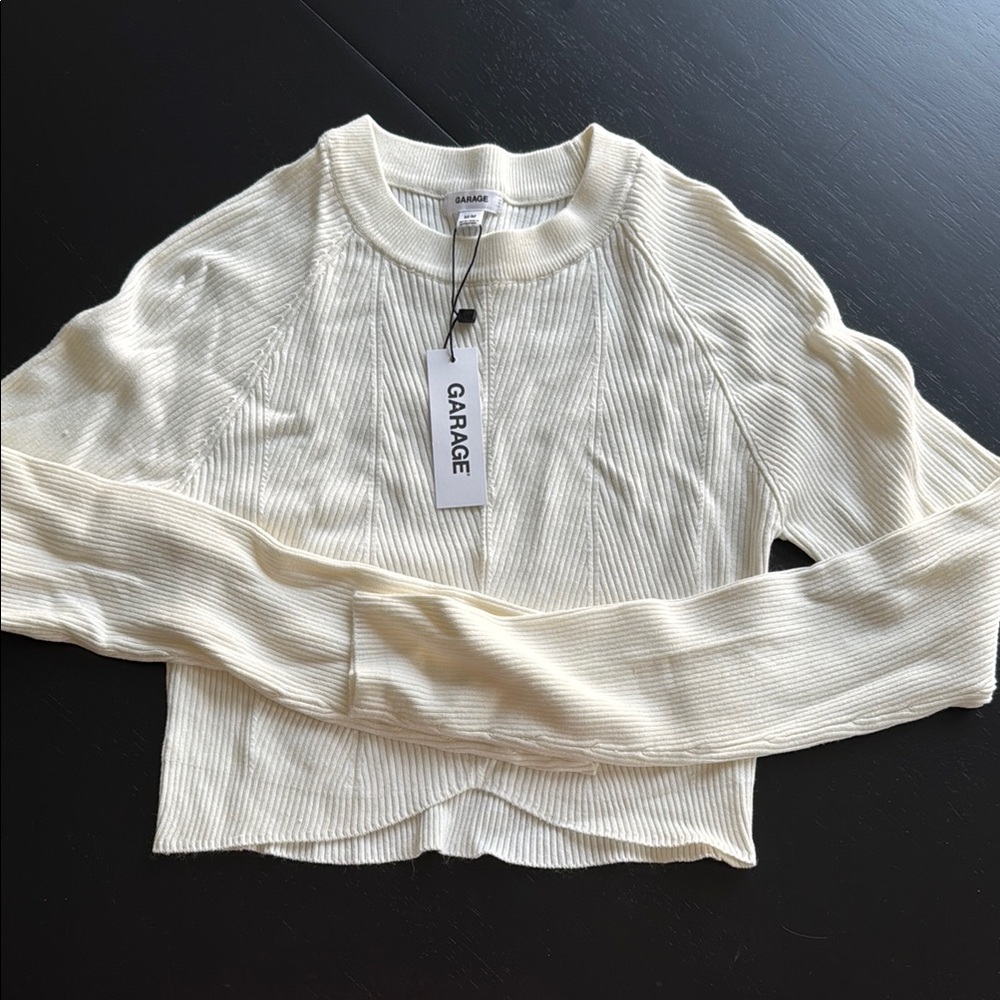 Garage Cropped Ribbed Long Sleeve in Snow White - M